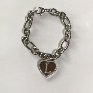 Steel by Design Pave Heart Initial Charm Bracelet
